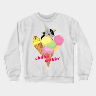 Ice Cream Chillin' Chillin' with Cat Crewneck Sweatshirt